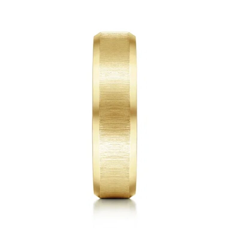 14K Gold 6mm – Vertical Satin Finish Beveled Edge Men’s Wedding Band Gabriel 20