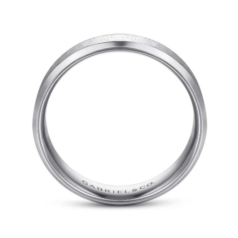 14K Gold 6mm – Vertical Satin Finish Beveled Edge Men’s Wedding Band Gabriel 17