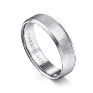 14K Gold 6mm - Vertical Satin Finish Beveled Edge Men's Wedding Band