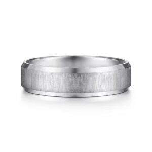 14K Gold 6mm - Vertical Satin Finish Beveled Edge Men's Wedding Band