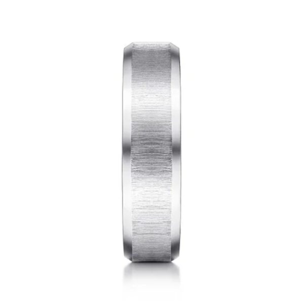 14K Gold 6mm - Vertical Satin Finish Beveled Edge Men's Wedding Band - Image 3