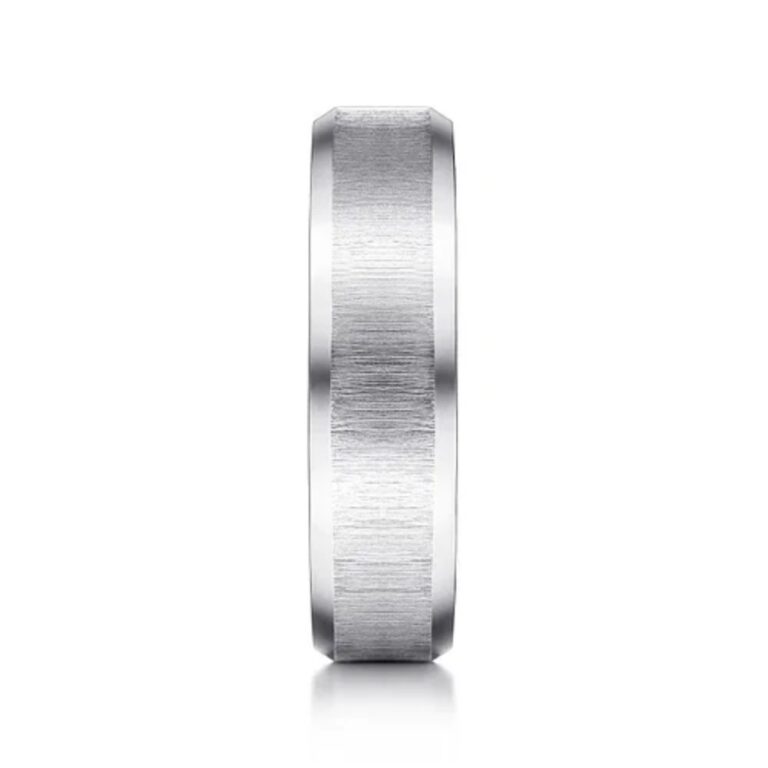 14K Gold 6mm – Vertical Satin Finish Beveled Edge Men’s Wedding Band Gabriel 16