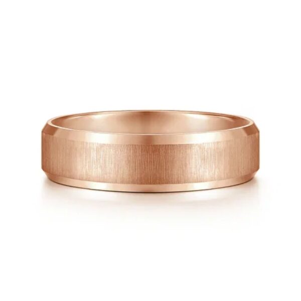 14K Gold 6mm - Vertical Satin Finish Beveled Edge Men's Wedding Band - Image 9