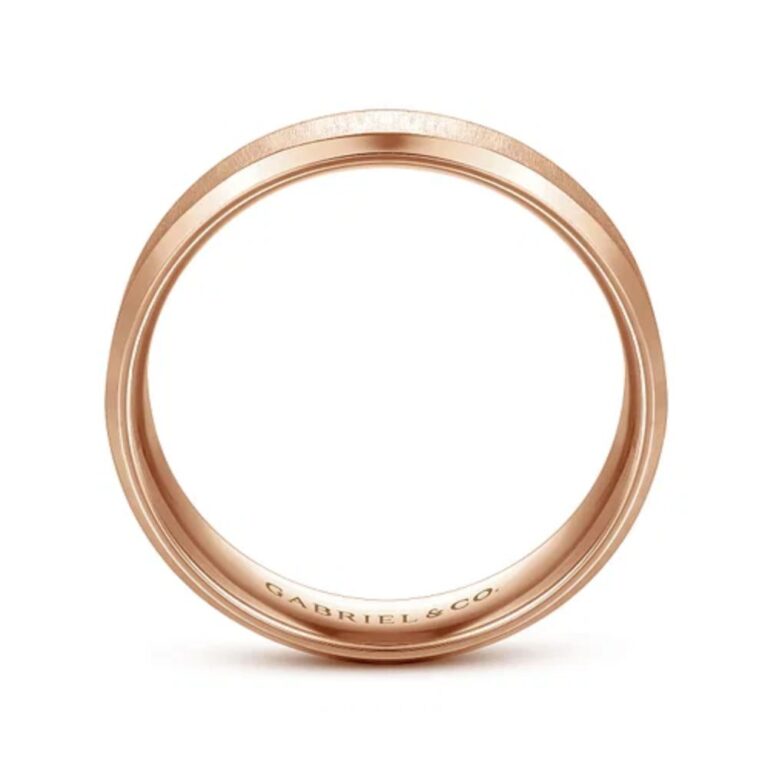 14K Gold 6mm – Vertical Satin Finish Beveled Edge Men’s Wedding Band Gabriel 25