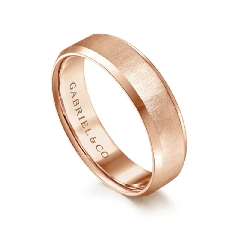 14K Gold 6mm – Vertical Satin Finish Beveled Edge Men’s Wedding Band Gabriel 23