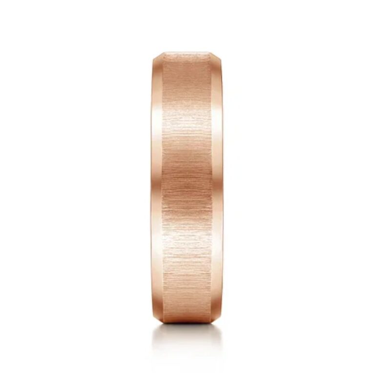 14K Gold 6mm – Vertical Satin Finish Beveled Edge Men’s Wedding Band Gabriel 24