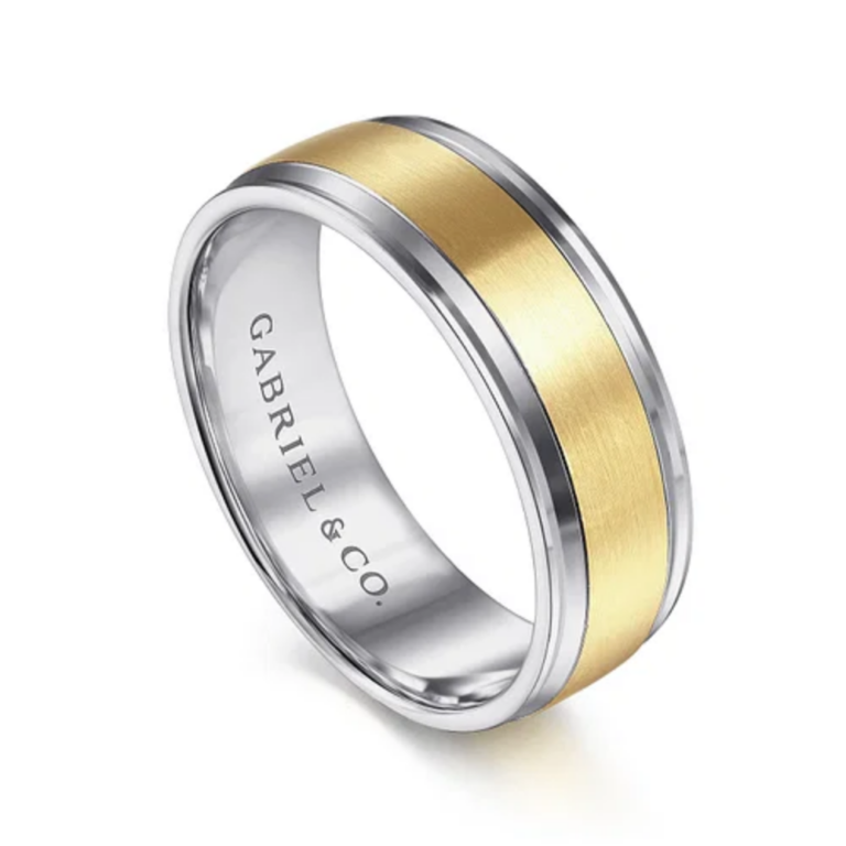 14K Two-Tone Gold 7mm – Satin Finish Men’s Wedding Band Gabriel 15