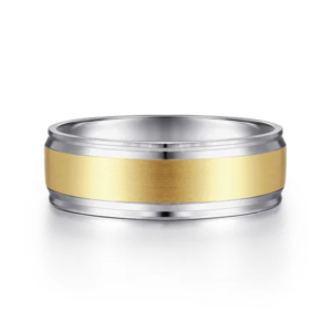 14K Two-Tone Gold 7mm - Satin Finish Men's Wedding Band
