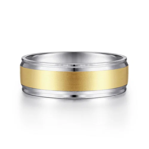 14K Two-Tone Gold 7mm - Satin Finish Men's Wedding Band