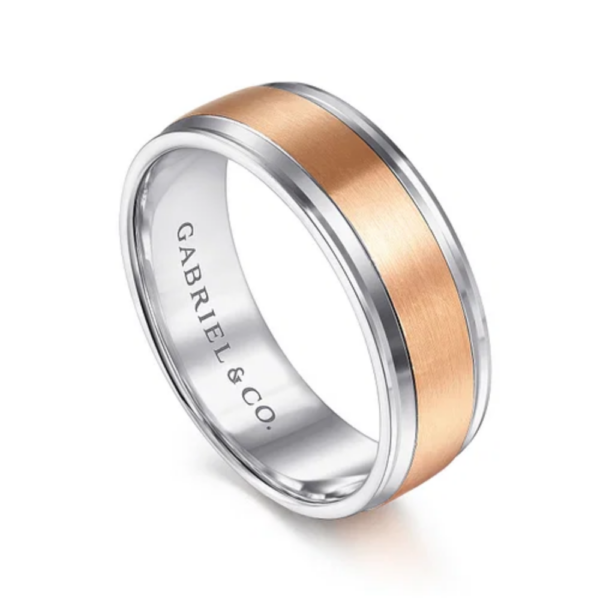 14K Two-Tone Gold 7mm - Satin Finish Men's Wedding Band - Image 6