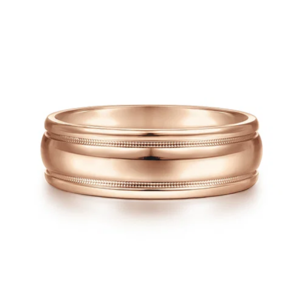 14K Gold 7mm - High Polish Milgrain Channel Men's Wedding Band - Image 5
