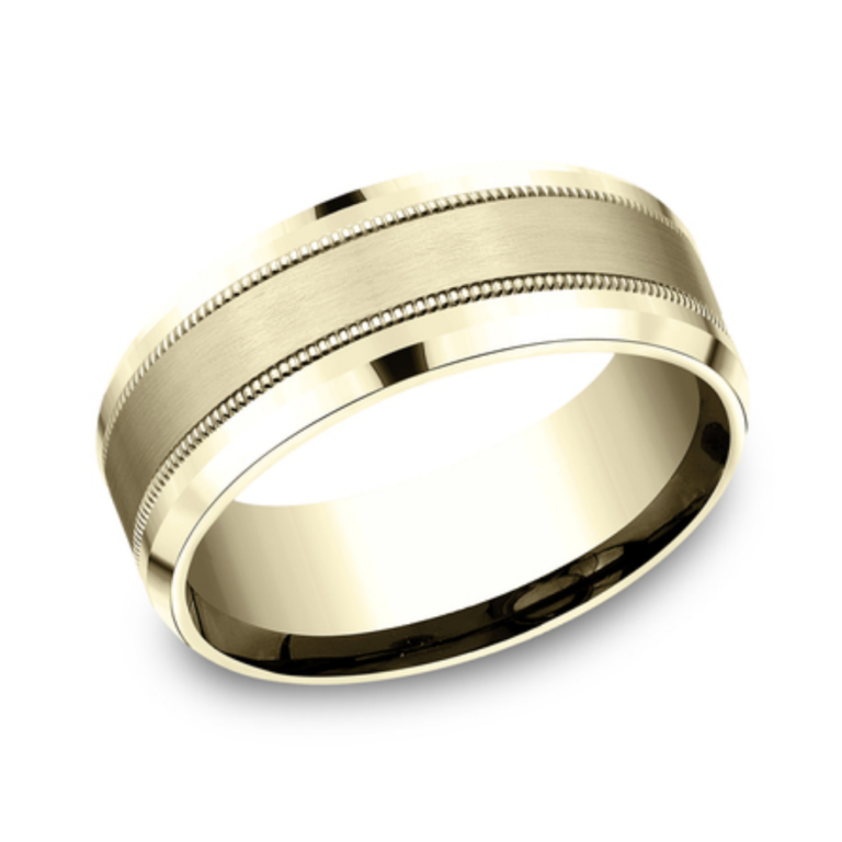 14K Gold 8mm – Satin Milgrain Men’s Wedding Band Benchmark 56