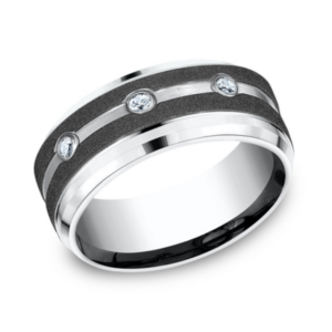 Cobalt and Graphite Burnish Set Diamond Men's Wedding Band