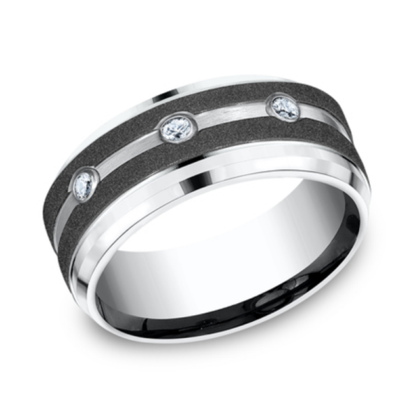 Cobalt and Graphite Burnish Set Diamond Men's Wedding Band - Image 2