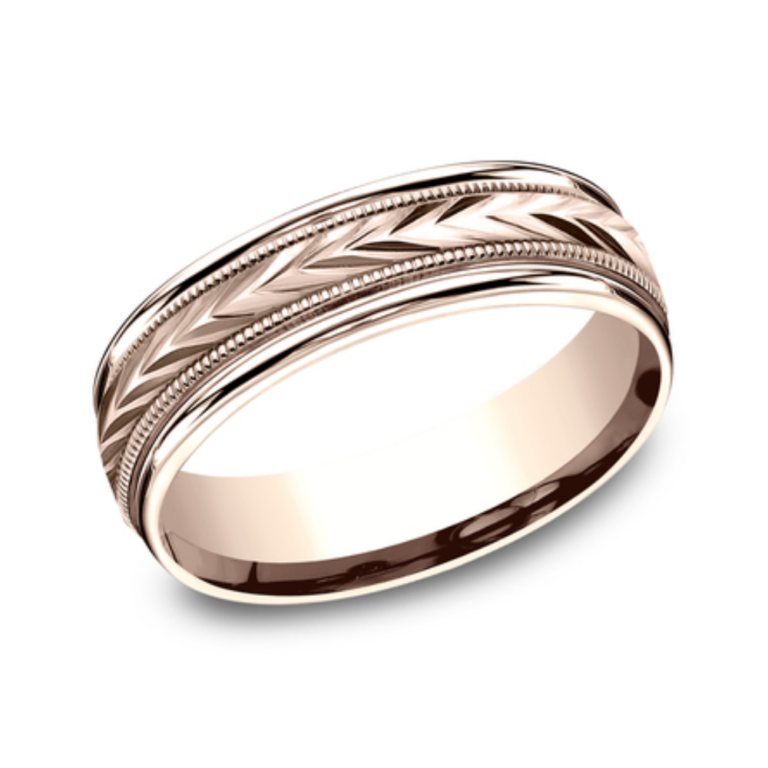 14K Gold 6.5mm – Wheat Milgrain Men’s Wedding Band Benchmark 17