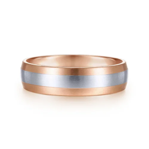 14K Two-Tone Gold 6mm - Satin Finish Men's Wedding Band - Image 5