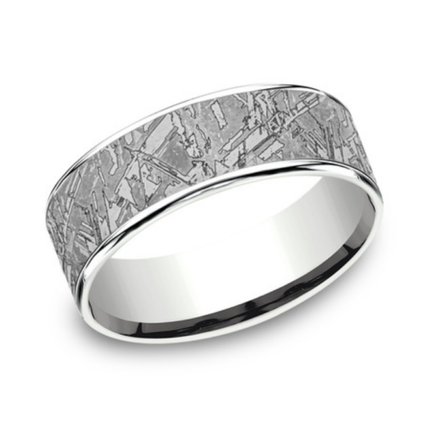 14K Gold and Tantalum 7.5mm - Meteorite Men's Wedding Band - Image 2