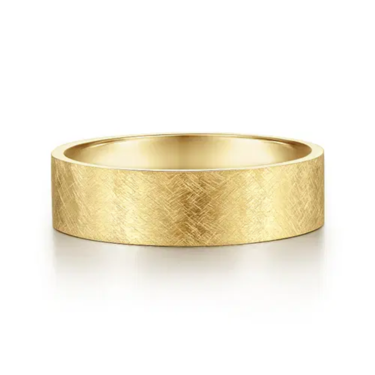 14K Gold 6mm – Crosshatch Brushed Finish Men’s Wedding Band Gabriel 48