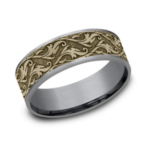 14K Gold and Tantalum 7.5mm - Vine Men's Wedding Band