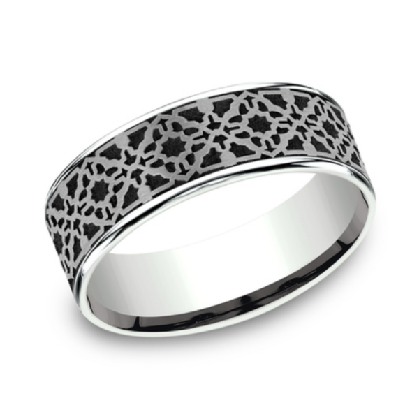 14K Gold and Black Titanium 7.5mm - Aztec Men's Wedding Band - Image 2