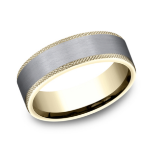 14K Gold and Tantalum 7mm - Satin Knurled Men's Wedding Band