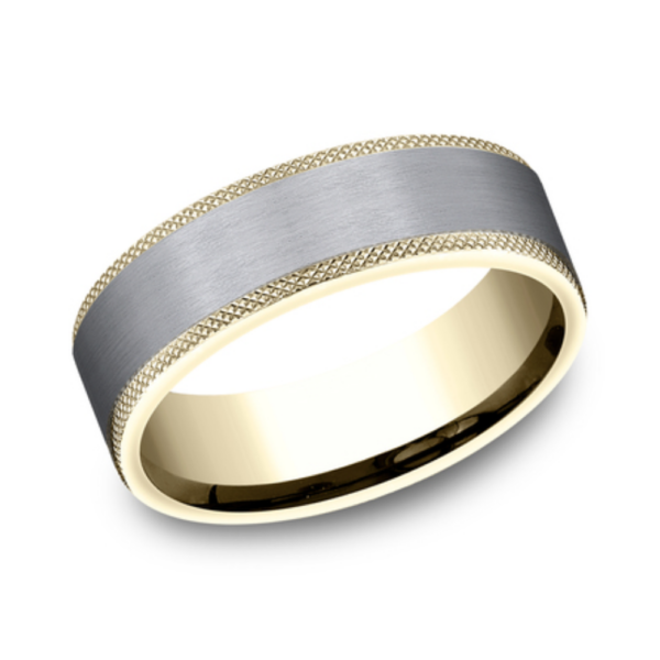 14K Gold and Tantalum 7mm - Satin Knurled Men's Wedding Band - Image 2