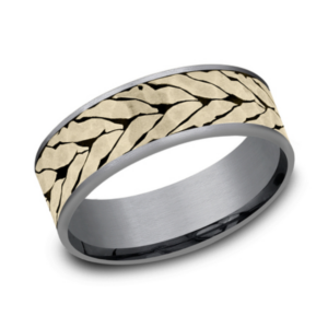 14K Gold and Tantalum 7.5mm - Chevron Men's Wedding Band