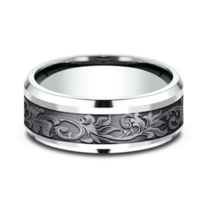 14K Gold and Tantalum 8mm - Vintage Script Men's Wedding Band
