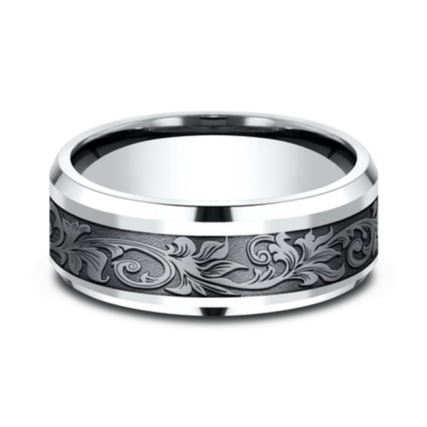 14K Gold and Tantalum 8mm - Vintage Script Men's Wedding Band