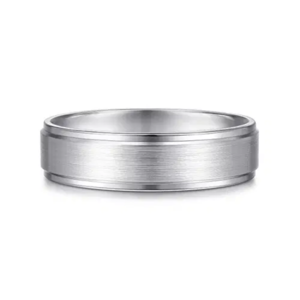 14K Gold 6mm - Satin Finish Beveled Edge Men's Wedding Band - Image 5