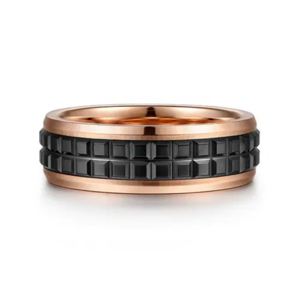 14K Gold and Black Ceramic 7mm - Men's Wedding Band - Image 9