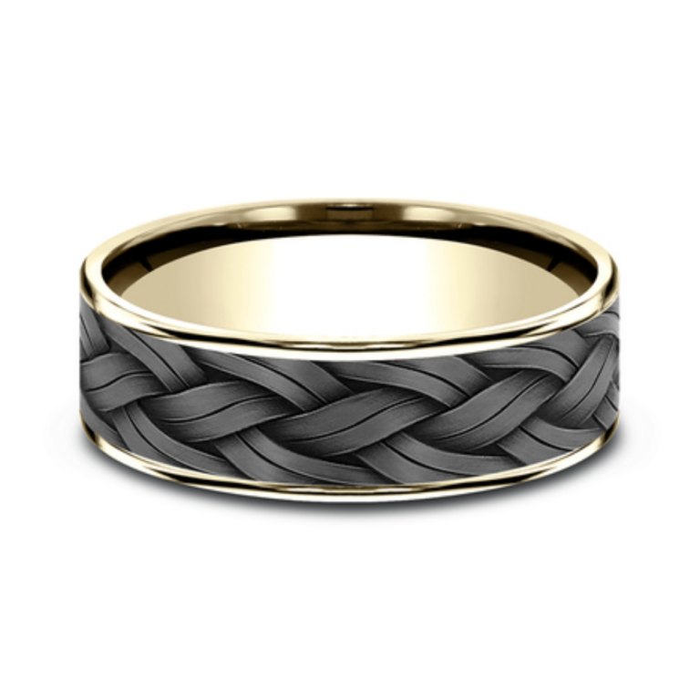 14K Gold and Tantalum 7.5mm – Rope Weave Men’s Wedding Band Ammara Stone 28