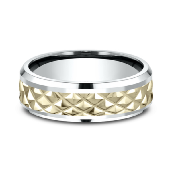 14K Two-Tone Gold 7mm - Raised Triangle Men's Wedding Band