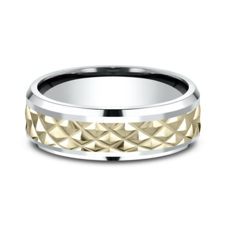 14K Two-Tone Gold 7mm – Raised Triangle Men’s Wedding Band Benchmark 7