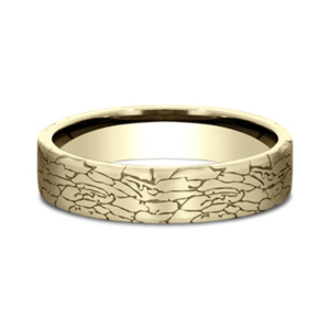 14K Gold 5mm - Fractured Rock Pattern Men's Wedding Band