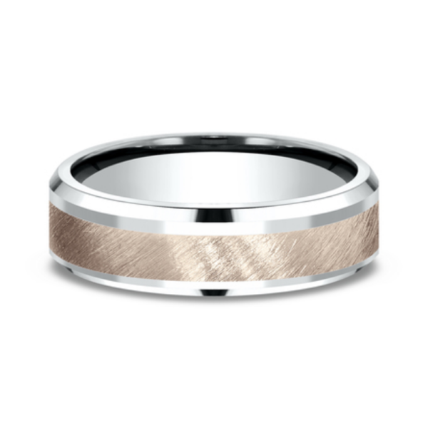 14K Two-Tone Gold 6mm - Diagonal Satin Men's Wedding Band