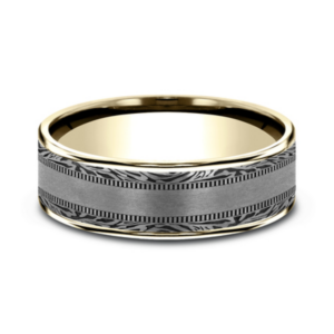 14K Gold and Tantalum 7.5mm - Satin Mokume Men's Wedding Band