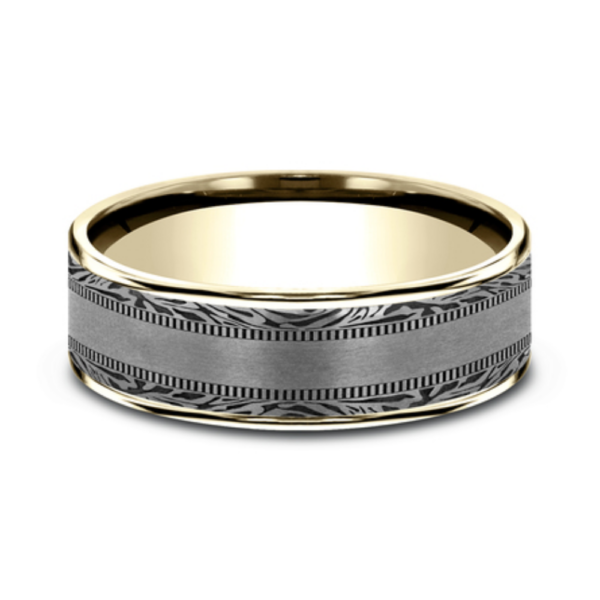 14K Gold and Tantalum 7.5mm - Satin Mokume Men's Wedding Band