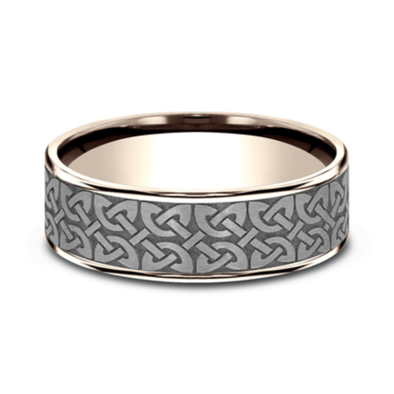 14K Gold and Tantalum 7.5mm – Celtic Men’s Wedding Band Ammara Stone 10