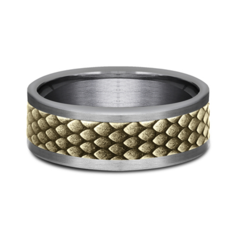 14K Gold and Tantalum 8mm – Dragon Scale Men’s Wedding Band Ammara Stone 13