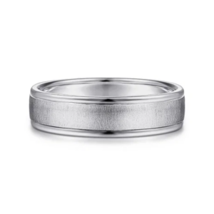 14K Gold 6mm – Sandblast Finish Polished Edges Men’s Wedding Band Gabriel 18