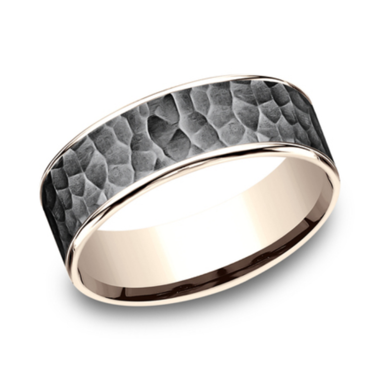 14K Gold and Tantalum 7.5mm – Satin Hammer Men’s Wedding Band Ammara Stone 12