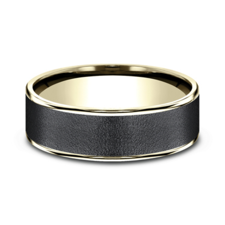 14K Gold and Tantalum 7.5mm – Wire Brush Men’s Wedding Band Ammara Stone 11