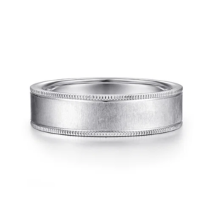 14K Gold 6mm - Sandblast Finish Milgrain Edges Men's Wedding Band