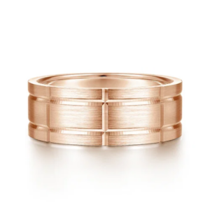 14K Gold 8mm - Satin Checkered Pattern Men's Wedding Band