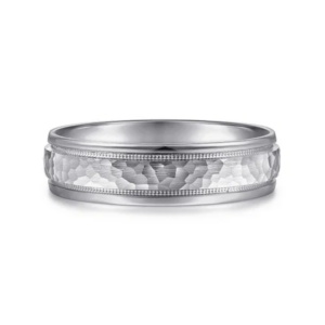 14K Two-Tone Gold 6mm – Hammered Finish Milgrain Men’s Wedding Band Gabriel 48