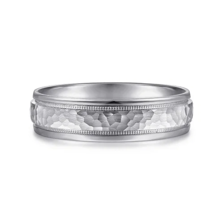 14K Two-Tone Gold 6mm – Hammered Finish Milgrain Men’s Wedding Band Gabriel 22