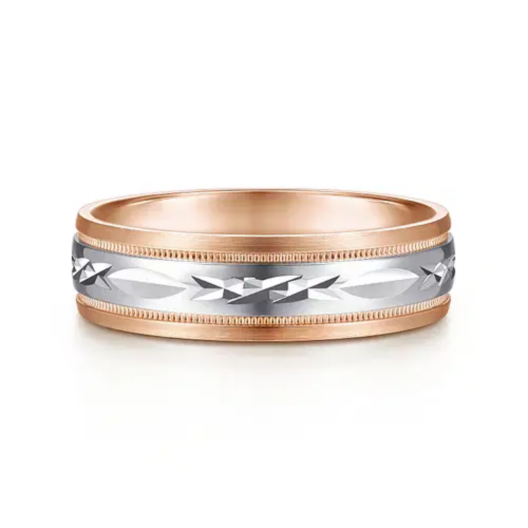 14K Two-Tone Gold 6mm – Diamond Cut Center Men’s Wedding Band Gabriel 50