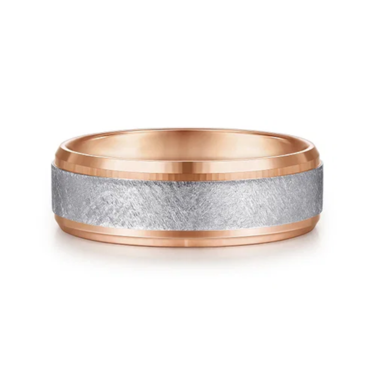 14K Two-Tone Gold 7mm – Diamond Scratch Beveled Men’s Wedding Band Gabriel 14