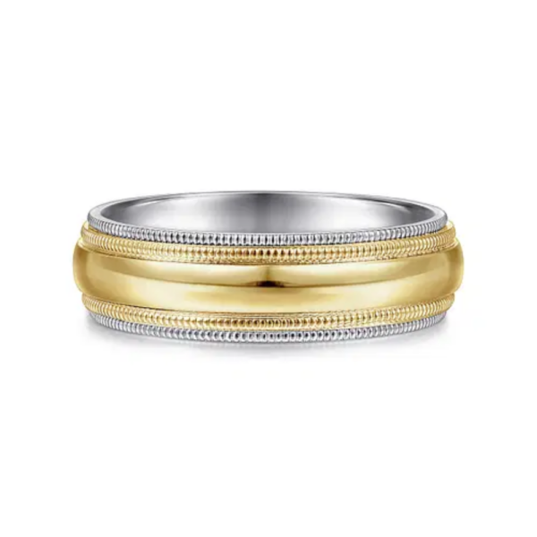 14K Two-Tone Gold 6mm - Double-Milgrain Men's Wedding Band - Image 9